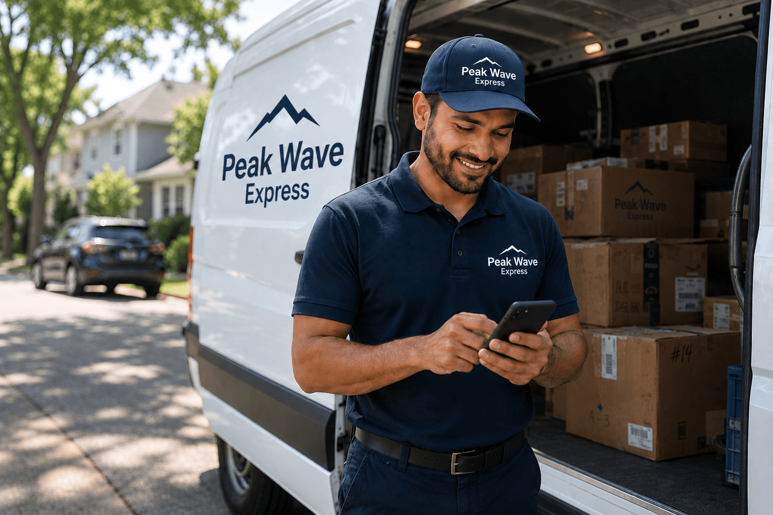 Delivery driver loading a package into a vehicle